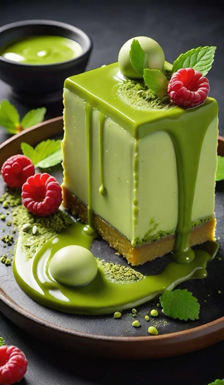 Matcha cake slice